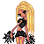 Pixel art cheerleader icon with multiple text elements and star symbols arranged in a contact sheet layout showing animation frames.