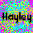 A static 48x48 pixel buddy icon featuring the name "Hayley" in bold black text with yellow outline, set against a vibrant multicolored pixelated background of pink, blue, green, and yellow squares.