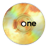 A circular pixelated icon with a gradient of yellow, orange, and green hues featuring the text 'one' in black block letters.