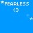 Blue background with repeated 'FEARLESS' text and '<3' symbols, each accompanied by white stars in varying positions across the
