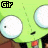 Animated contact sheet of a green cartoon alien character with large white eyes and brown clothing, showing sequential frame changes in text labels above each instance.