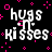 Pixelated animated buddy icon with repeated text and pink geometric shapes on black background, displayed in a 2x2 contact sheet layout showing three frames of the animation.