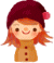 Pixelated cartoon girl with red hair and maroon hat in two animation frames showing open eyes then closed eyes.