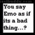 A four- pixelated image with text and character art, featuring a gray cartoon figure with tears