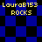 Pixelated blue and black checkered background with yellow text 'LauraB153' above 'ROCKS' in four identical sections.