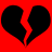 Two black broken heart shapes on a solid red background, each with jagged edges and no visible text or additional elements.