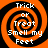 Four identical orange and black spiral patterns with white text reading 'Trick or Treat Smell my Feet' arranged in a on a solid black background