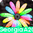Colorful flower with rainbow petals and blue roses below, a grayscale eye with purple iris, and a yellow lemon slice with green leaves, all overlaid with repeating text.