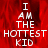 Red background with white text reading "I AM THE HOTTEST KID" in stacked letters, displayed in a of four with one blank