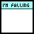 Animated sequence of text forming 'I'M FALLING FOR YOU' with a small blue heart, transitioning from fragmented letters to complete phrase on white background.