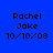 Blue background displays four identical text blocks with 'Rachel', 'Jake', and '10/10/08' in black pixelated font, each block positioned within a white rectangular overlay.