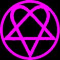 Static pink neon-style pentagram symbol enclosed within a circle on black background, rendered with pixelated edges and slight color bleeding.