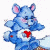 A pixelated Care Bear character with blue fur and a red heart on its chest appears next to green text reading "Original Icons .com" on a dark background.