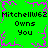 Green background with pink pixelated border and central starburst, repeated text "MitchellW62 Owns You" in black block letters.