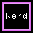 Four 48x48 pixel buddy icons arranged in a 2x2 contact sheet, each displaying the word "Nerd" with varying letter case and small white star symbols on black backgrounds with purple borders.