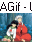 Animated sequence of anime characters in pixelated style with visible text overlays.