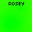Four identical pixelated text labels 'ROSEY' on a bright green background arranged in a