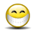 Yellow circular face with closed eyes and wide toothy grin, transitioning through multiple rotation angles on white background.