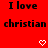 Red background with repeated black text "I love christian" and white pixelated heart symbols in various positions.