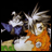 Pixelated anime-style character with spiky hair and orange flames on torso, next to stylized text "Anime IM" and "com" on black background.