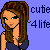 Pixelated cartoon-style icon of a woman with long brown hair wearing a dark blue top, standing against a solid light purple background with partial text reading "cute" and "4 life" to the right.