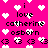 Pixelated pink background with scattered white hearts and repeated black text reading 'i love catherine osborn' in a pattern