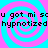 Static image with cyan and pink spiral background and repeated black text reading "u got mi scu got mi sc hypnotized hypnotized".