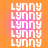Pixelated text 'LYNNY' repeated in vertical on an orange background with pink gradient accents