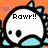 Pixelated cartoon character with white face, black outline, and cyan accents on ears and body against orange background.