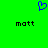 Blue pixelated heart symbol above two black 'matt' text instances on bright green background.