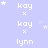 A light purple background with white text and stars, displaying repeated names 'kay' and 'lynn' in a pattern