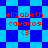 Pixelated red text 'elizabeth cavacos' and '3' on blue checkered and diamond-patterned backgrounds with visible animation changes between frames.