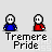 Pixel art animation of two figures in blue and red shirts with white heads, showing sequential motion changes including head turns and particle effects above their heads.