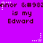 Purple background with repeated pixelated text 'is my Edward' and star-like symbols in white and light purple.