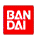 Red square icon with white text "BANDAI" in two lines, transitioning through 3D cube rotations and solid red states.