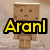 A pixelated character with a brown blocky head and body stands against a textured beige background, with the text 'Aranl' in yellow, blue, and red colors overlaid.