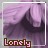 Pixelated image with purple and pink gradient background, dark central shape resembling a mountain peak, white border framing the scene, text "Lonely" at bottom in brown-outlined letters.