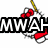 Hello Kitty character with red bow and yellow stick, displaying 'MWAHHAHA' text above in black-and-white block letters.