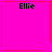 Four identical pink squares with red borders, each containing the text 'Ellie' in black pixelated font; one square has a small red heart symbol and another has a small red starburst symbol.