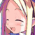 Pixelated anime-style character face with pink hair and closed eyes, static single-frame image.