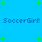 Blue background with green plus signs and repeated blue text 'SoccerGirl! SoccerGirl!' in pixelated font.