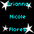 Pixelated turquoise text names surrounded by white starbursts on black background, arranged in with repeated names and star positions