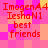 Pixelated red text on a pink and yellow checkered background reads "ImogenA4 IeshaN1 best friends" in two identical horizontal sections.