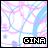 A 4-frame animated contact sheet showing a pixelated icon with pink and blue wavy lines, small stars, and the text "GINA" in black block letters on a white background.