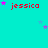 A turquoise background displays multiple red 'jessica' text instances with pink and blue star accents, arranged in a pattern