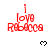 Red text reading "i love Rebecca" with a pixelated heart symbol below, displayed in multiple positions on white background