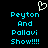 Pixelated cyan text on black background reads 'Peyton And Pallavi Show!!!!' with a white pixel-art heart above the left side of the text.