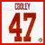 Four- shows football player jersey number 47, action shot of player with ball, and Washington Redskins logo on maroon background