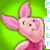 Pixelated pink pig character with large ears and a red outfit against green background, text "PIGLET" appears in various styles.