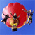Pixelated red parachute with yellow accents and black harness straps against a blue background, appearing as a static buddy icon.